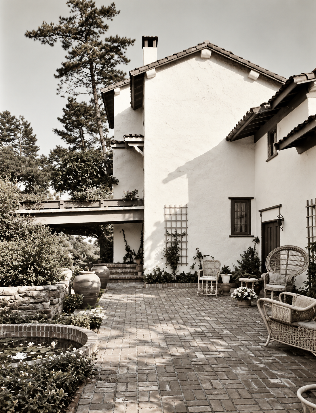 Patio and pond at the Ford family home on 17-Mile Drive in Pebble Beach.
